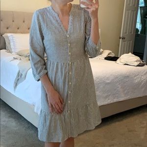 Linen striped button up dress